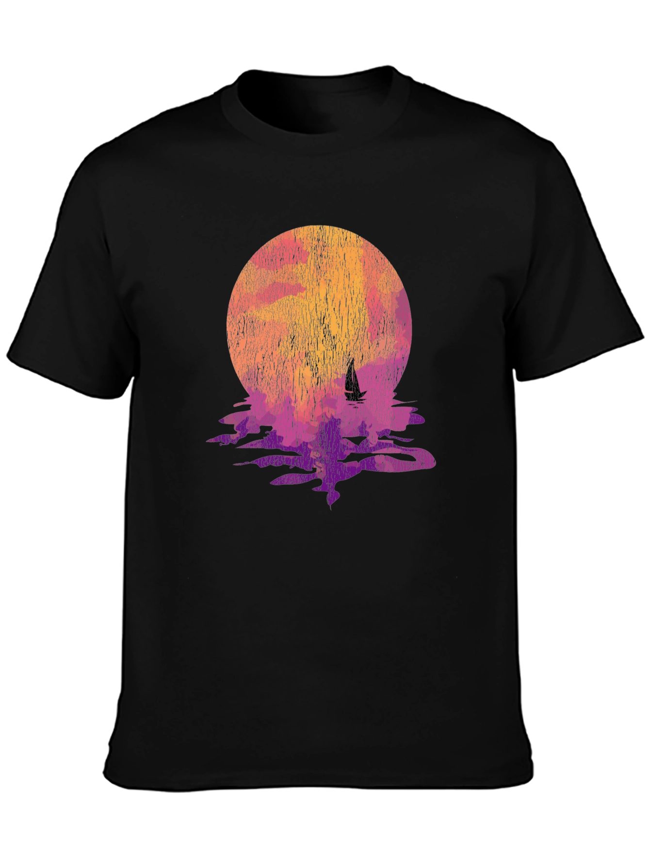 Sunset Sailboat Graphic Tee - Black