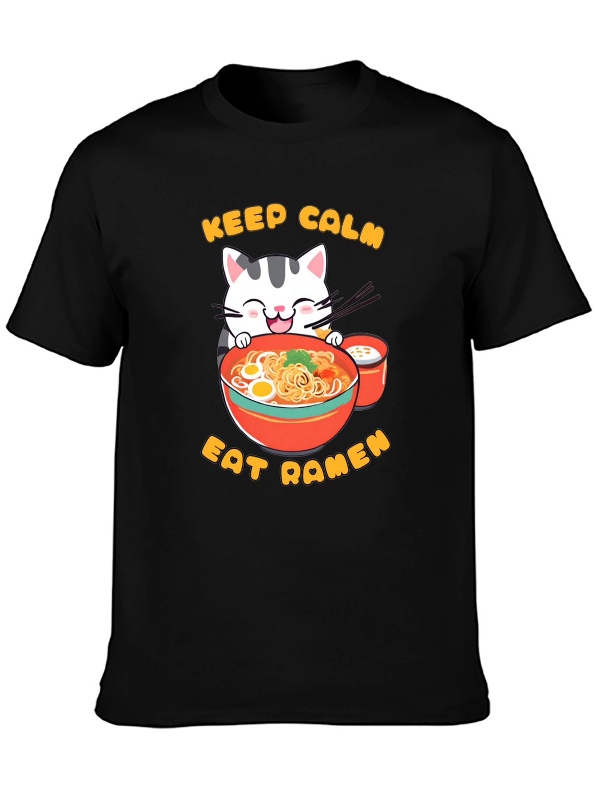 Keep Calm Eat Ramen Cat Graphic T-Shirt