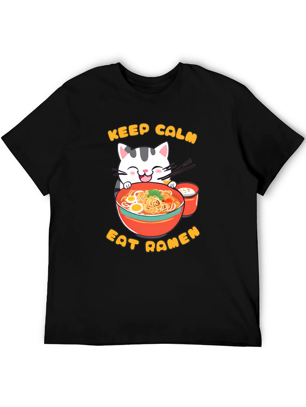 Keep Calm Eat Ramen Cat Graphic T-Shirt