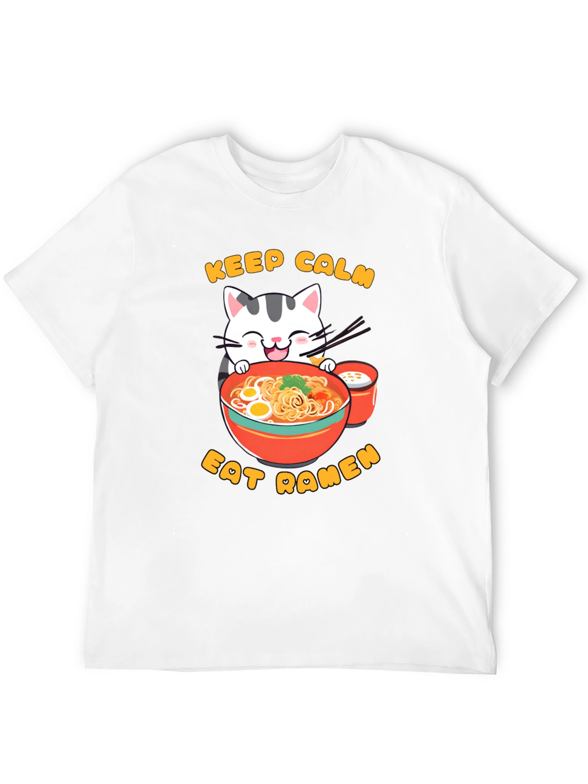 Keep Calm Eat Ramen Cat Graphic T-Shirt