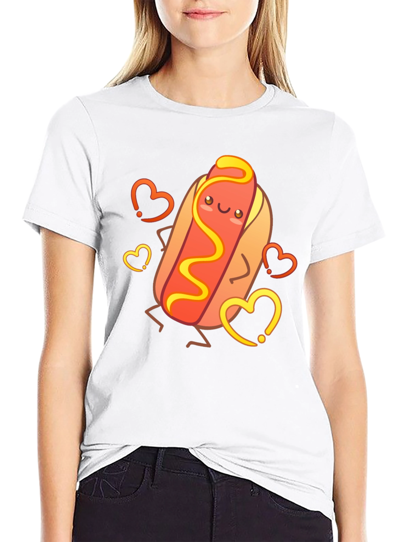 Cute Cartoon Hotdog Graphic T-Shirt
