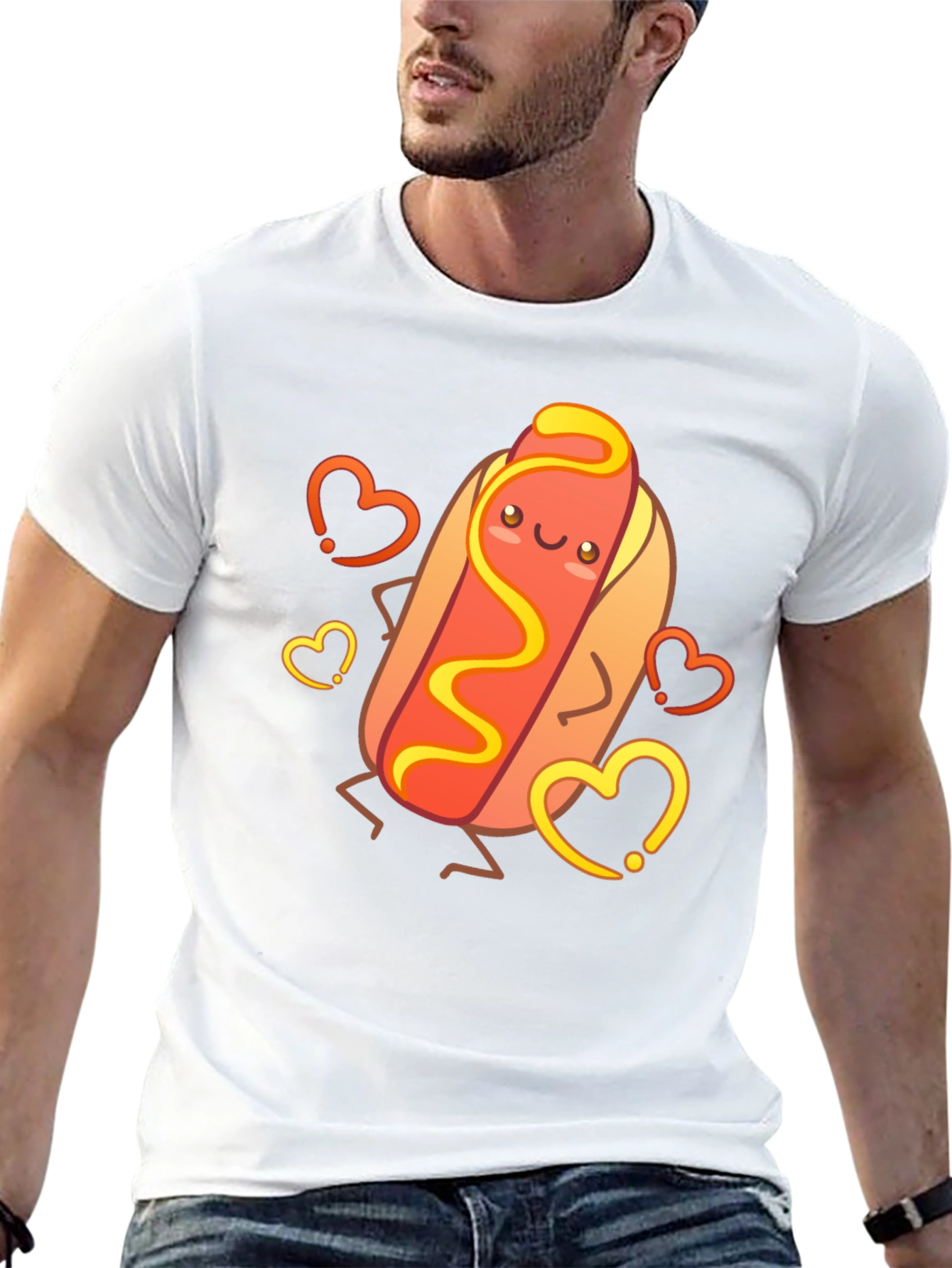Cute Cartoon Hotdog Graphic T-Shirt