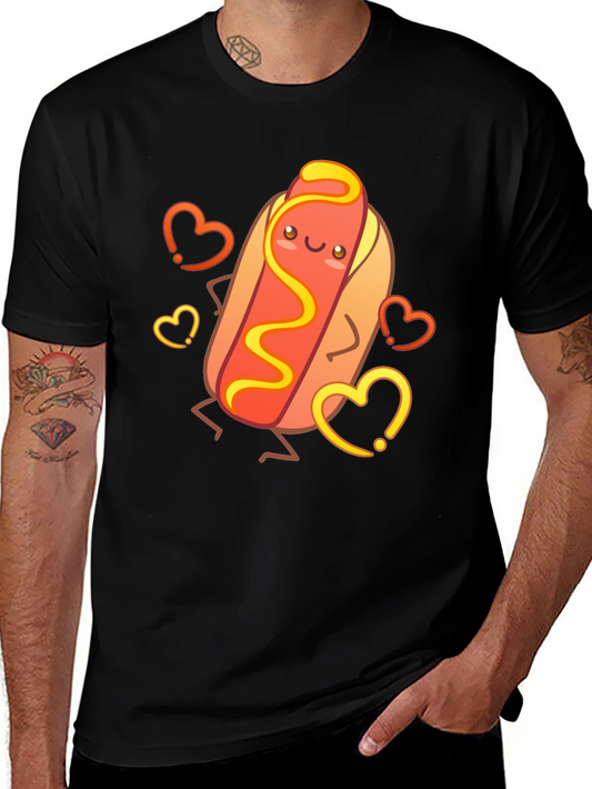 Cute Cartoon Hotdog Graphic T-Shirt