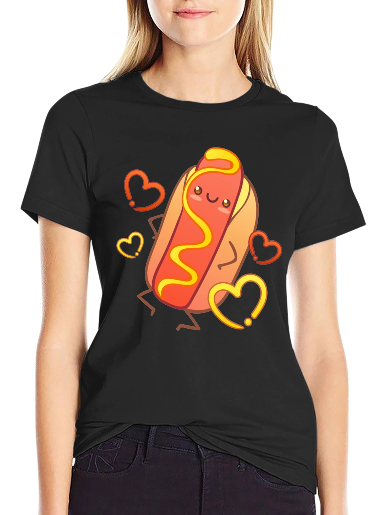Cute Cartoon Hotdog Graphic T-Shirt