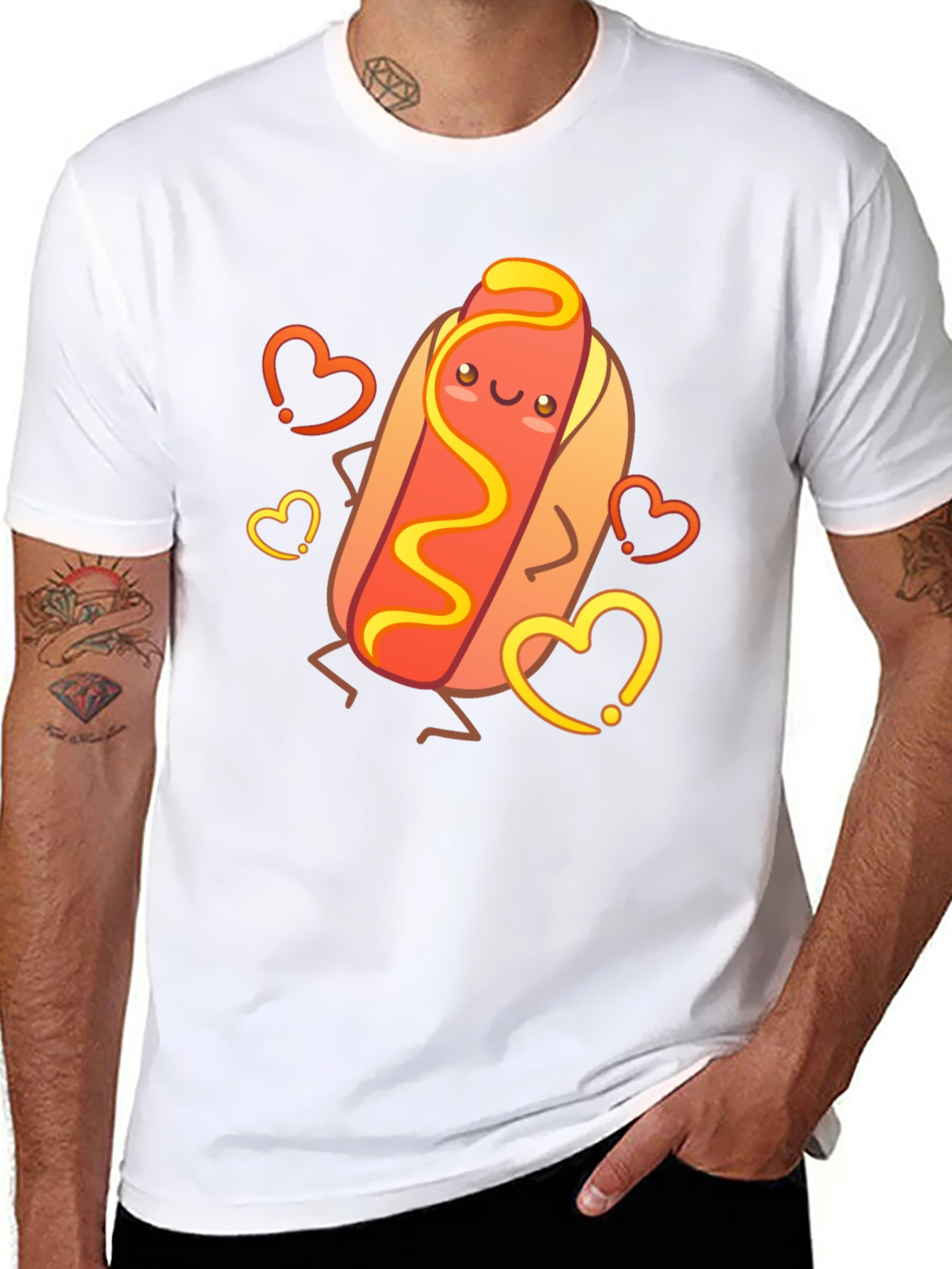 Cute Cartoon Hotdog Graphic T-Shirt