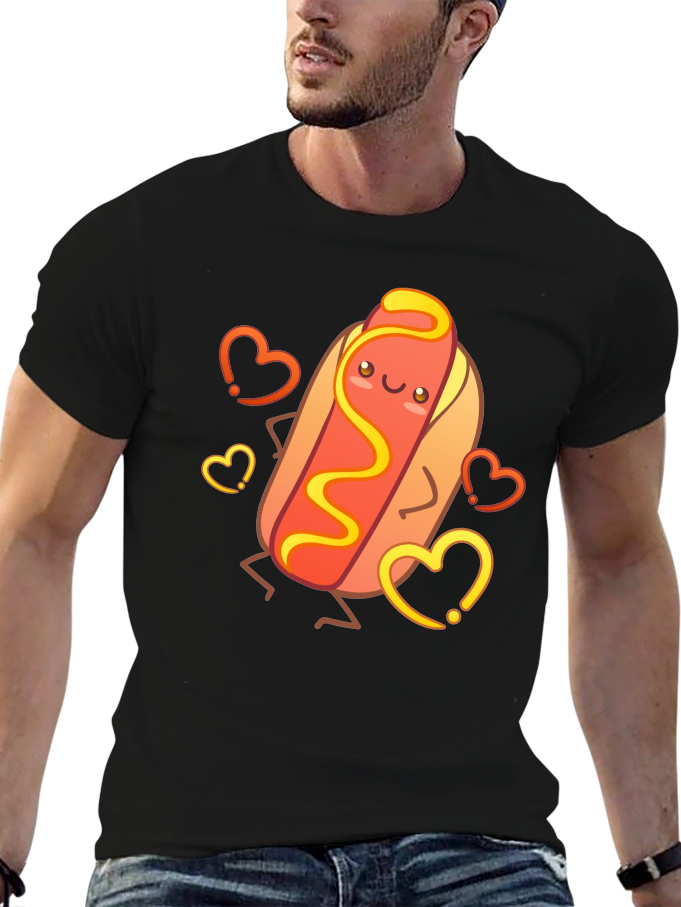 Cute Cartoon Hotdog Graphic T-Shirt