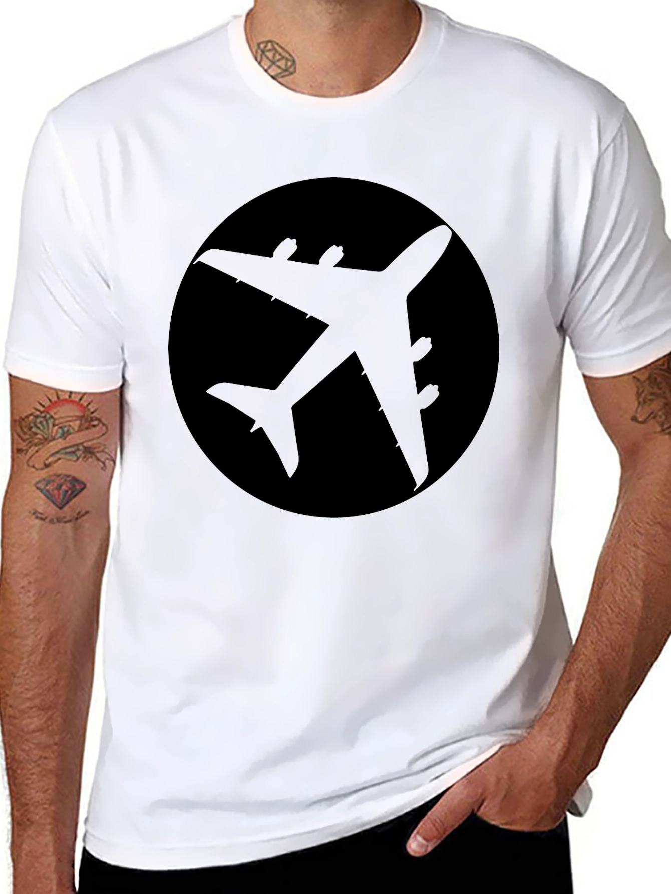 Airplane Silhouette Graphic Tee - Black