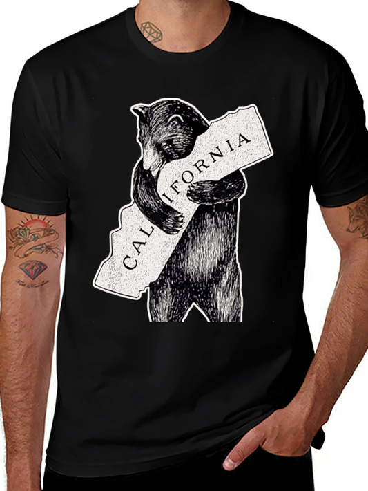 California Bear Hug Graphic Tee - Black Cotton Blend