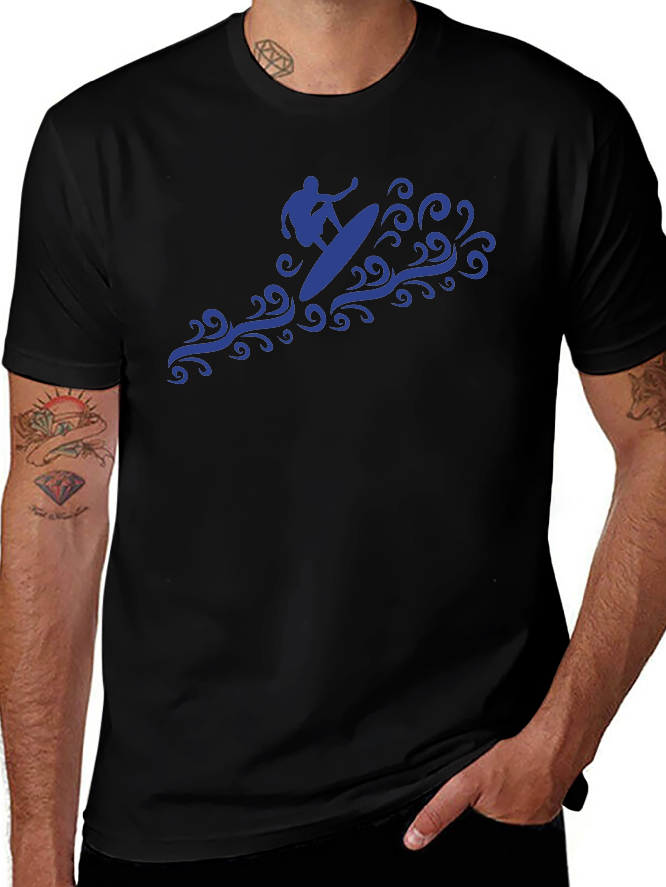 Surfer Wave Graphic Tee - Black