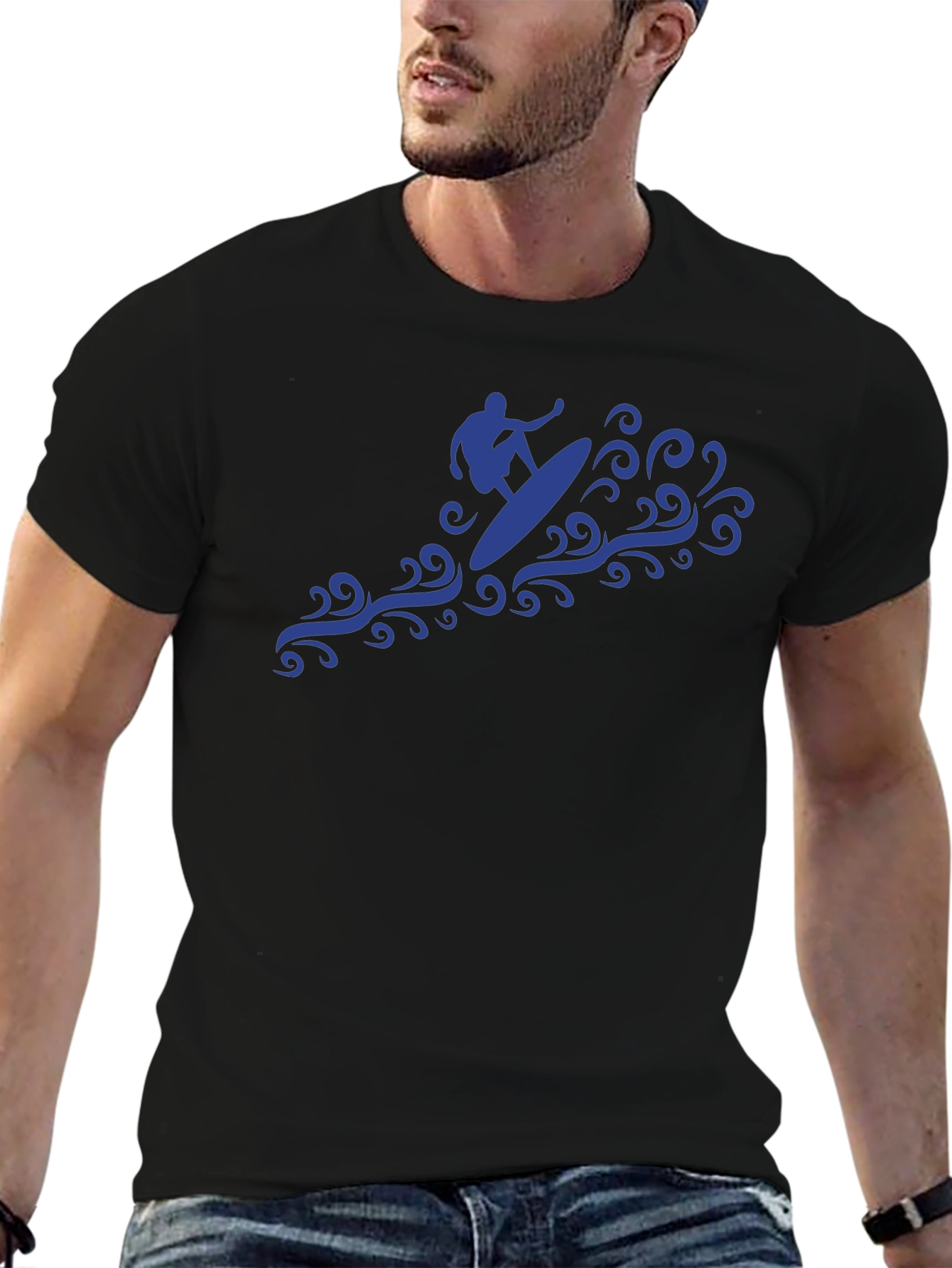 Surfer Wave Graphic Tee - Black