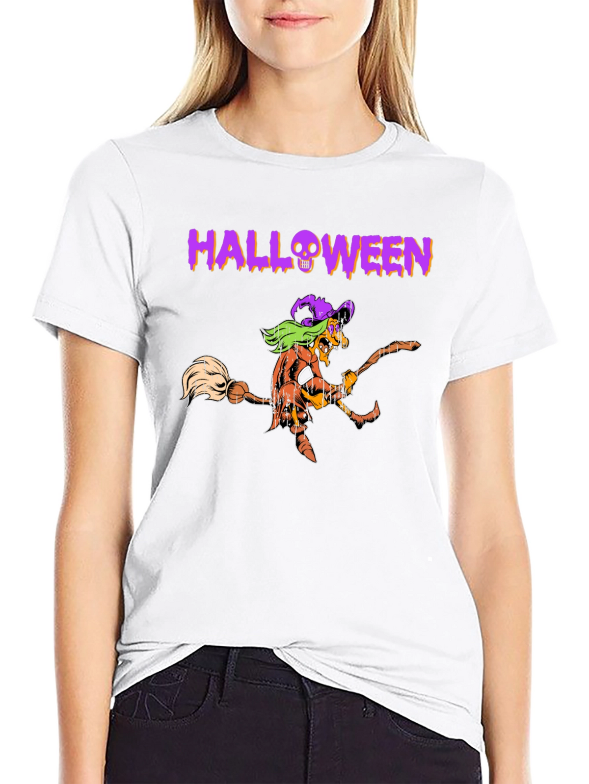 Halloween Witch Graphic Tee - Black