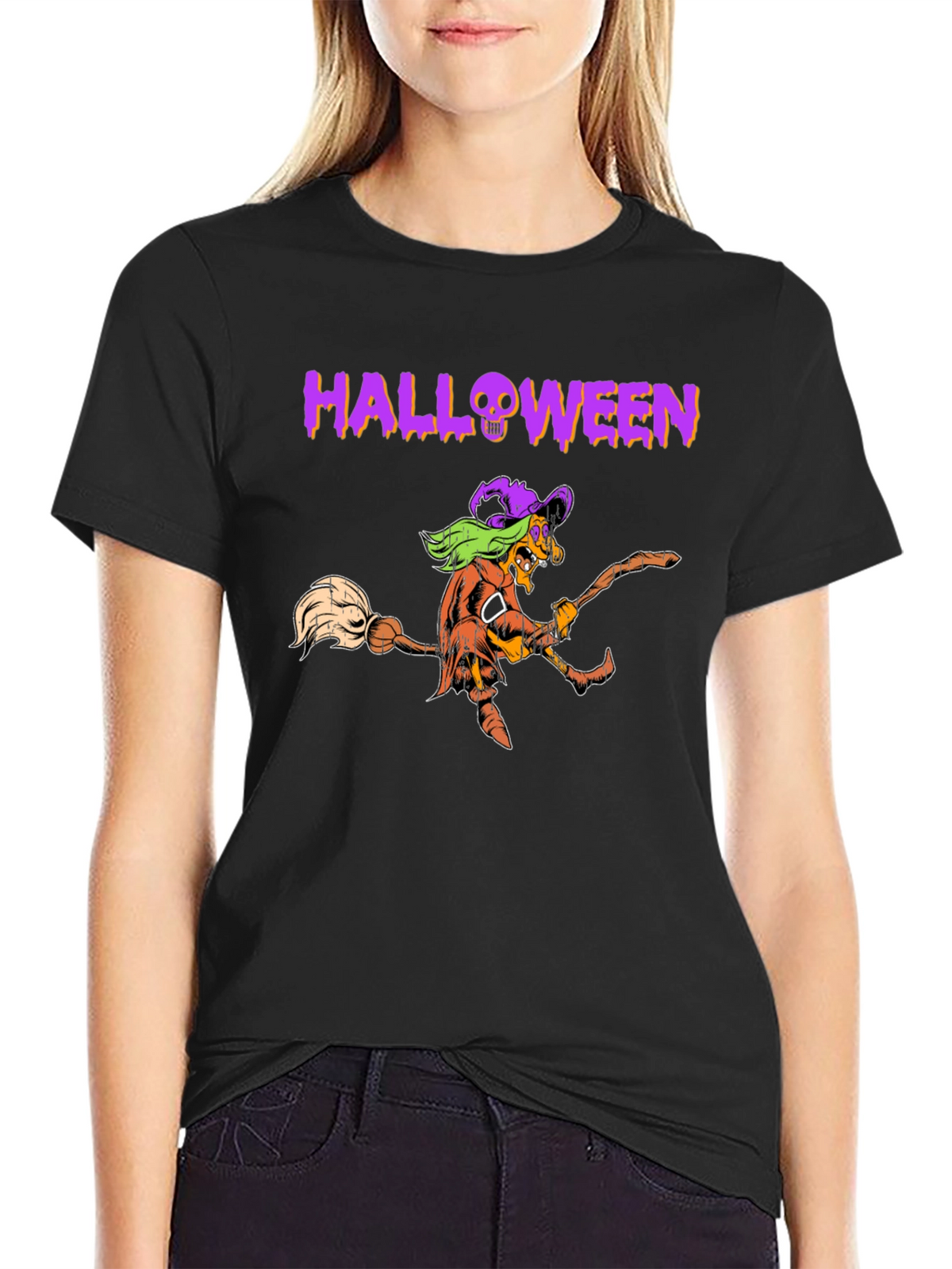 Halloween Witch Graphic Tee - Black
