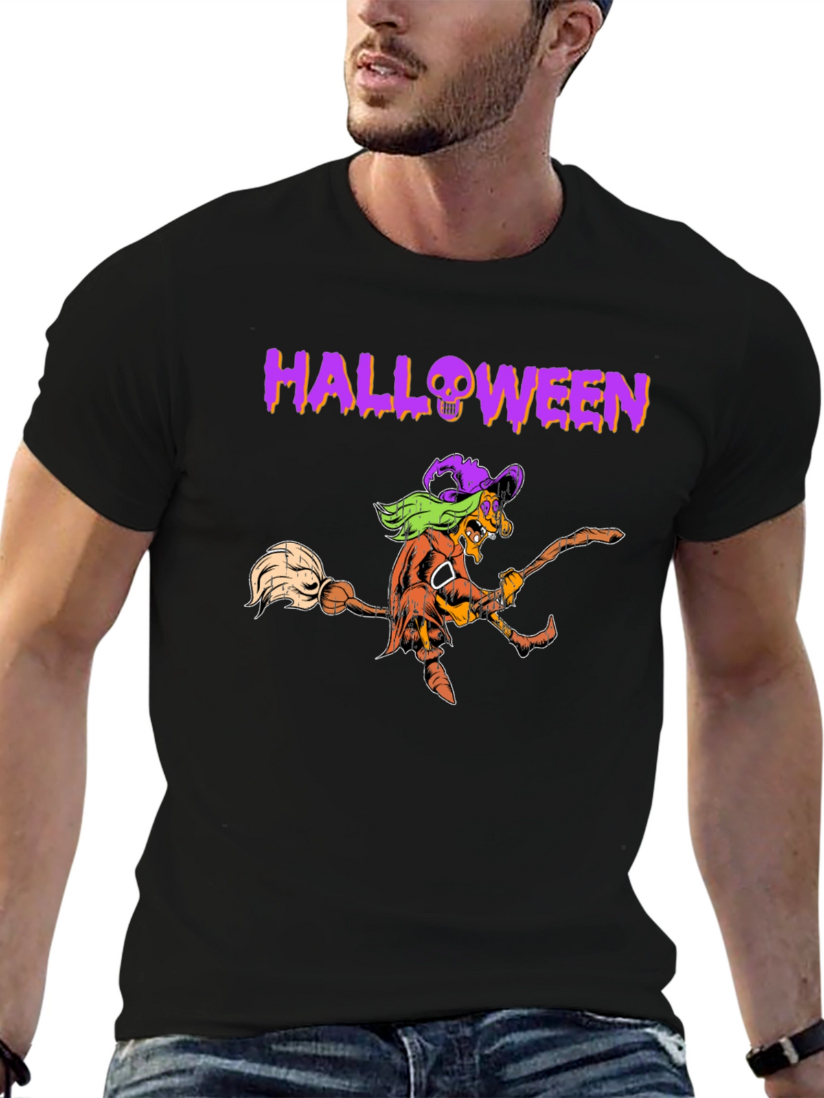 Halloween Witch Graphic Tee - Black