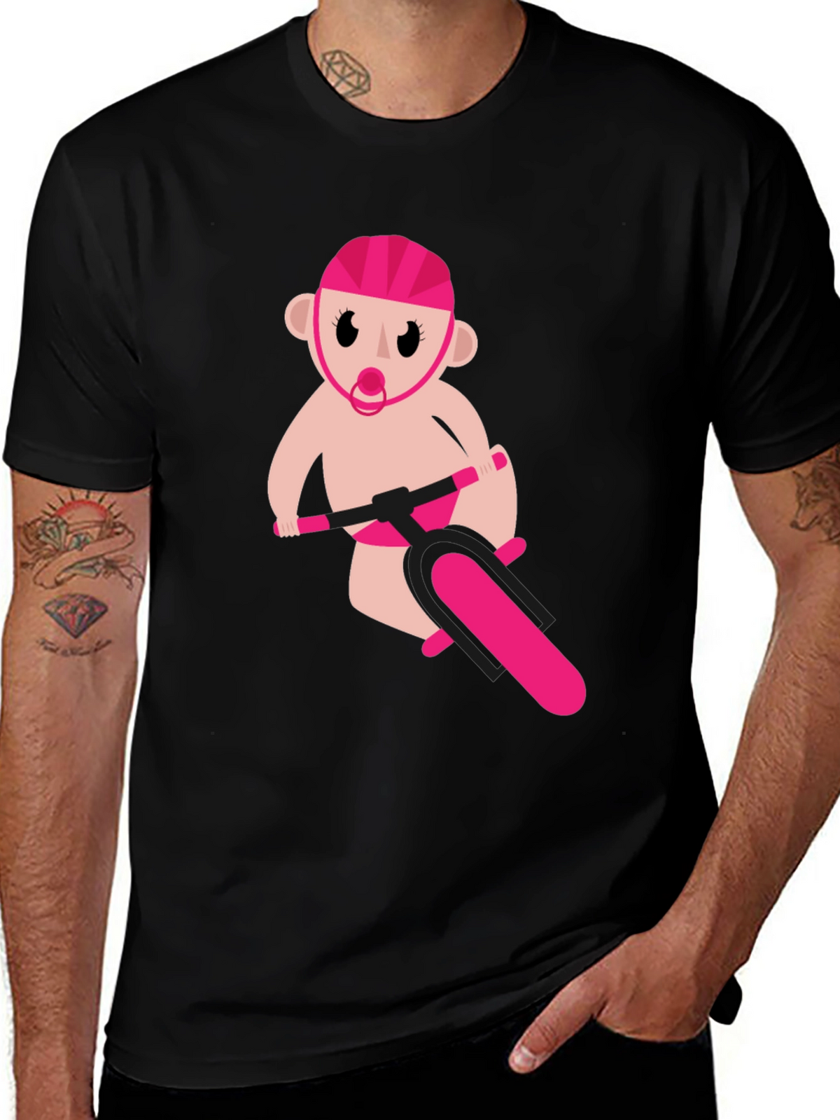 Funny Baby on Bike Black T-Shirt