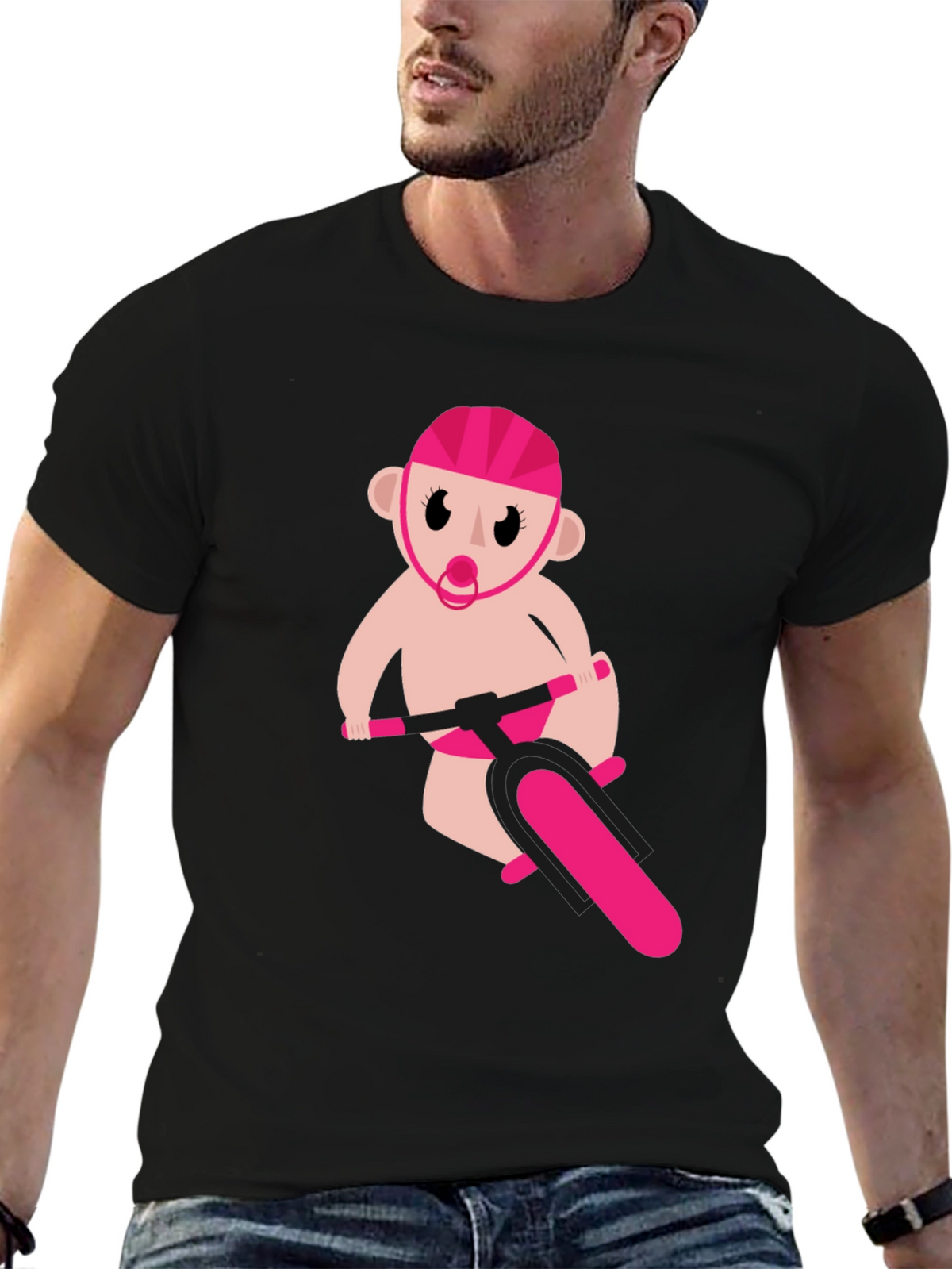 Funny Baby on Bike Black T-Shirt