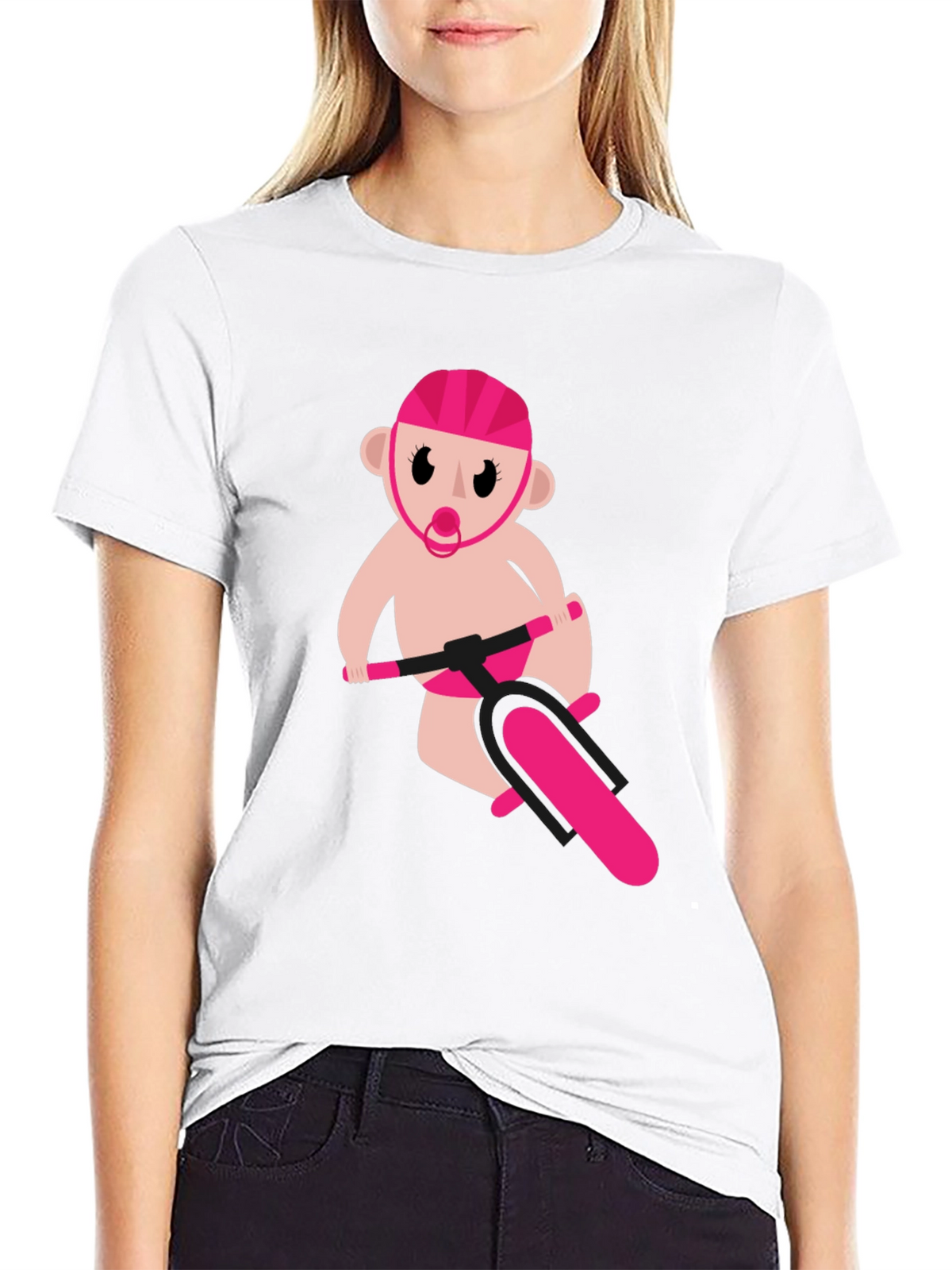 Funny Baby on Bike Black T-Shirt