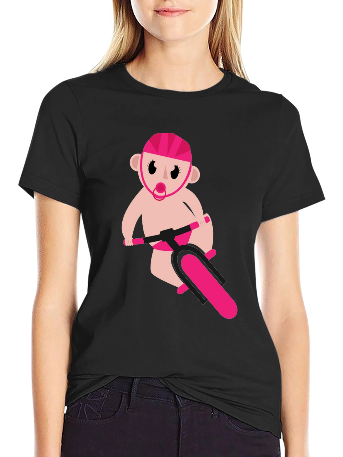 Funny Baby on Bike Black T-Shirt