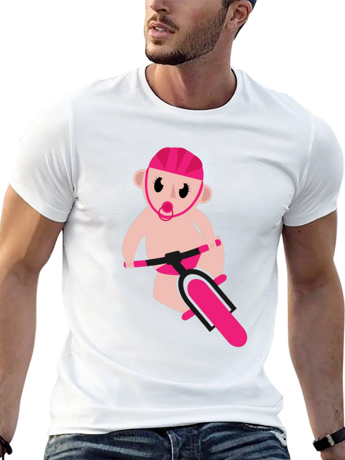 Funny Baby on Bike Black T-Shirt