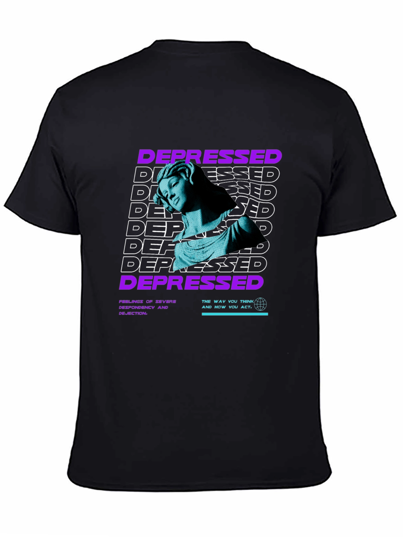 Depressed Statue Graphic Print Black T-Shirt