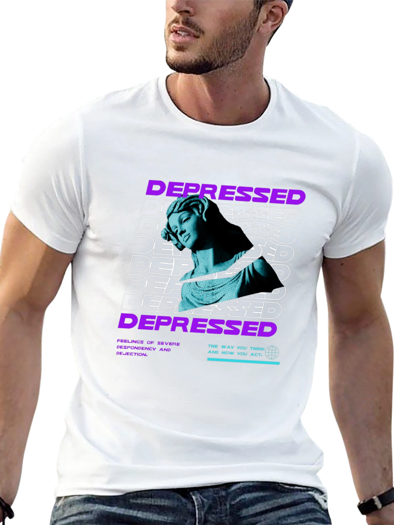 Depressed Statue Graphic Print Black T-Shirt