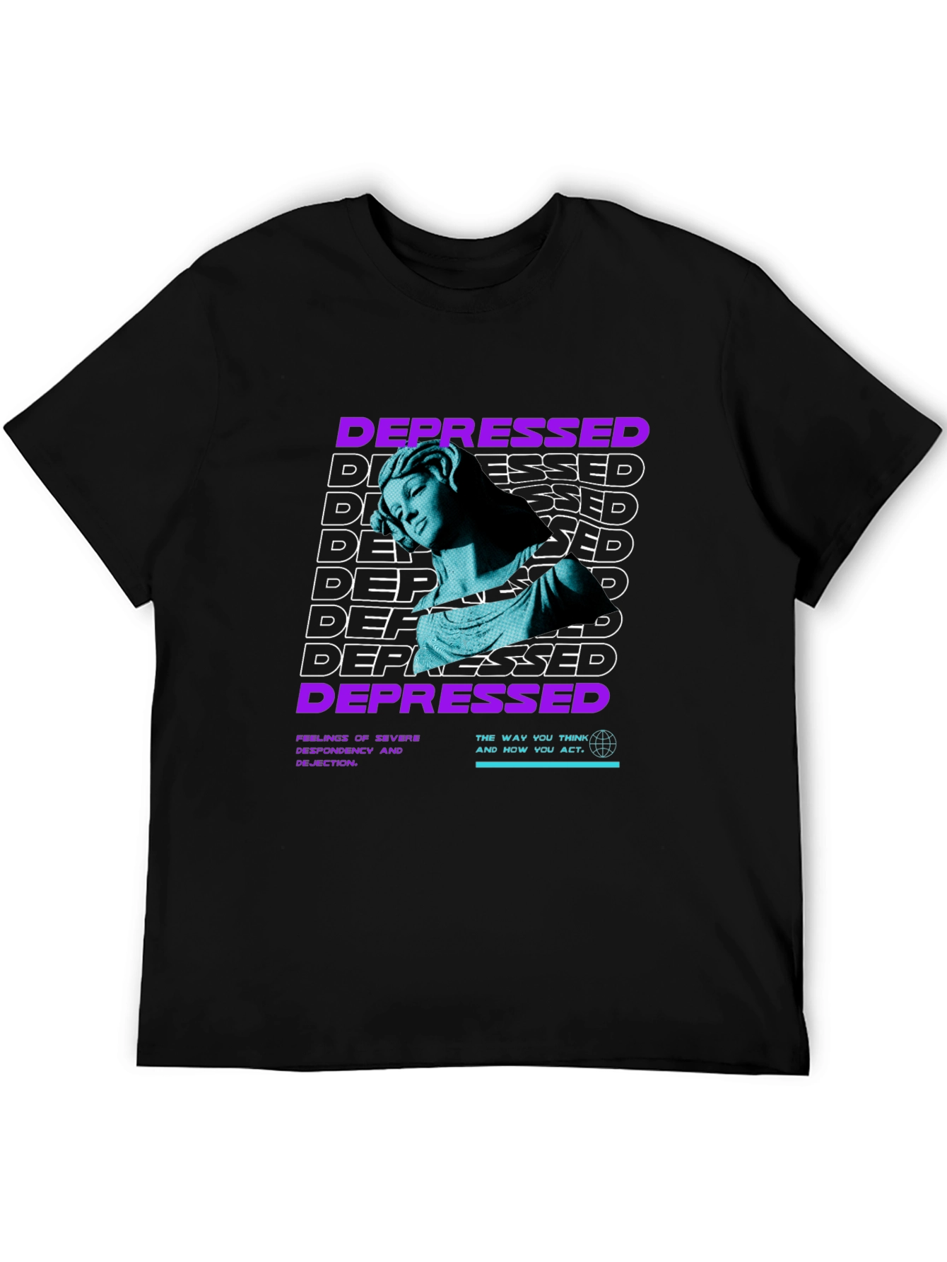 Depressed Statue Graphic Print Black T-Shirt