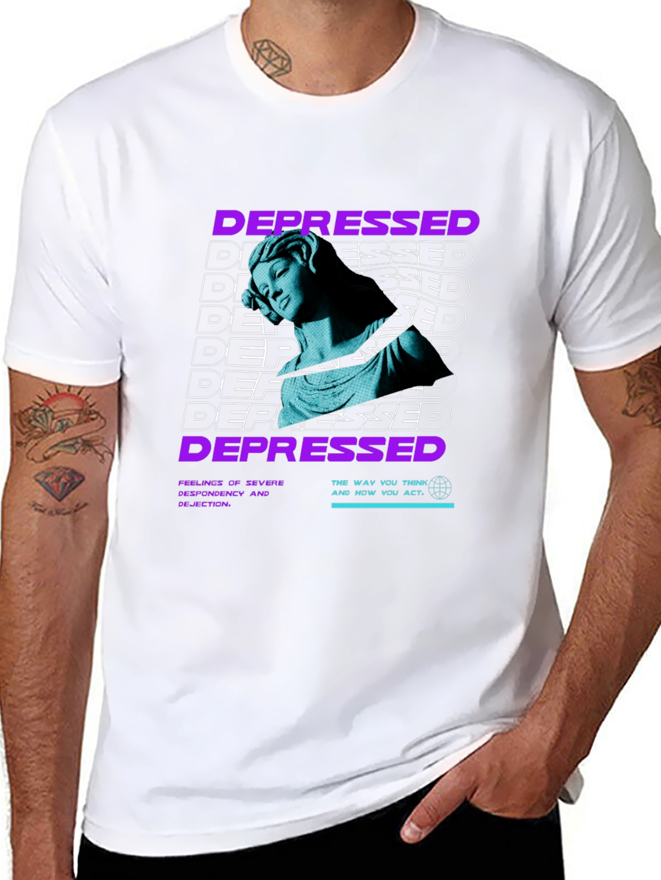 Depressed Statue Graphic Print Black T-Shirt