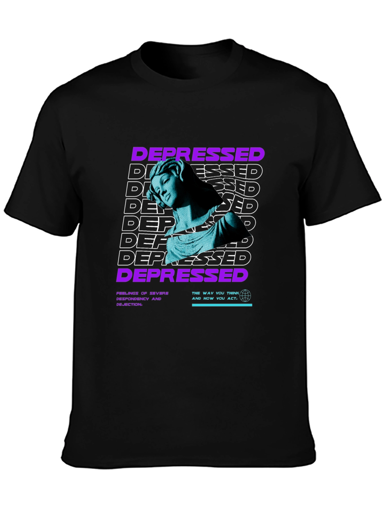 Depressed Statue Graphic Print Black T-Shirt