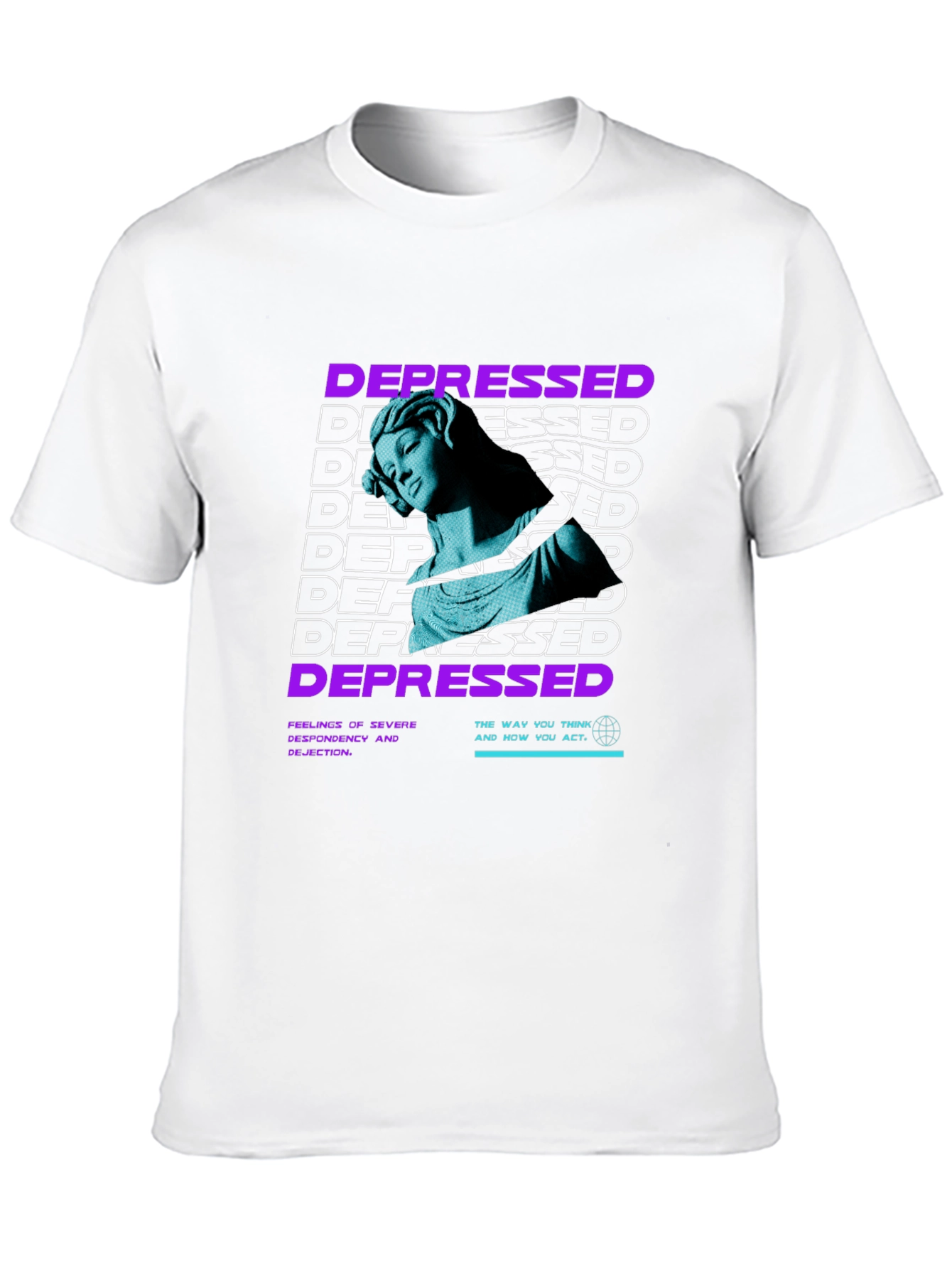 Depressed Statue Graphic Print Black T-Shirt