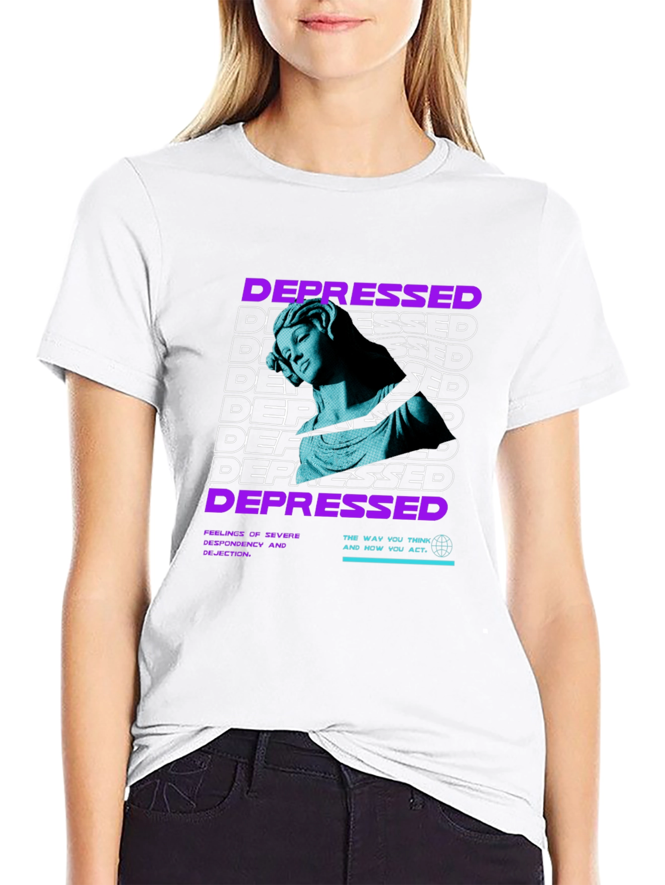 Depressed Statue Graphic Print Black T-Shirt