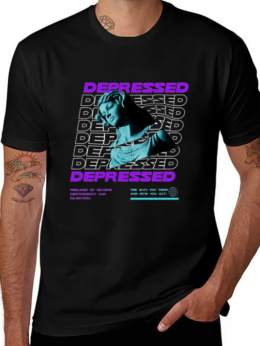 Depressed Statue Graphic Print Black T-Shirt