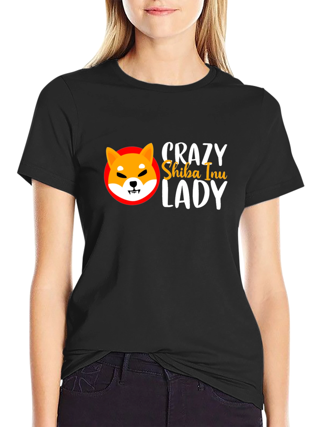 Crazy Shiba Inu Lady Black T-Shirt