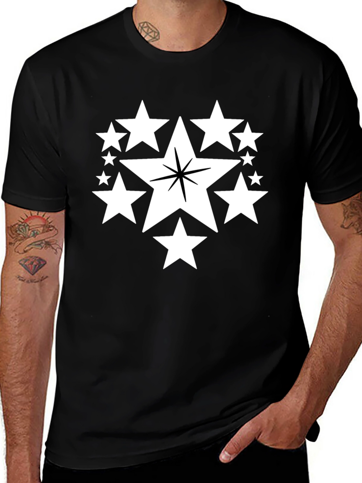 Star Cluster Graphic Tee - Black Cotton Comfort