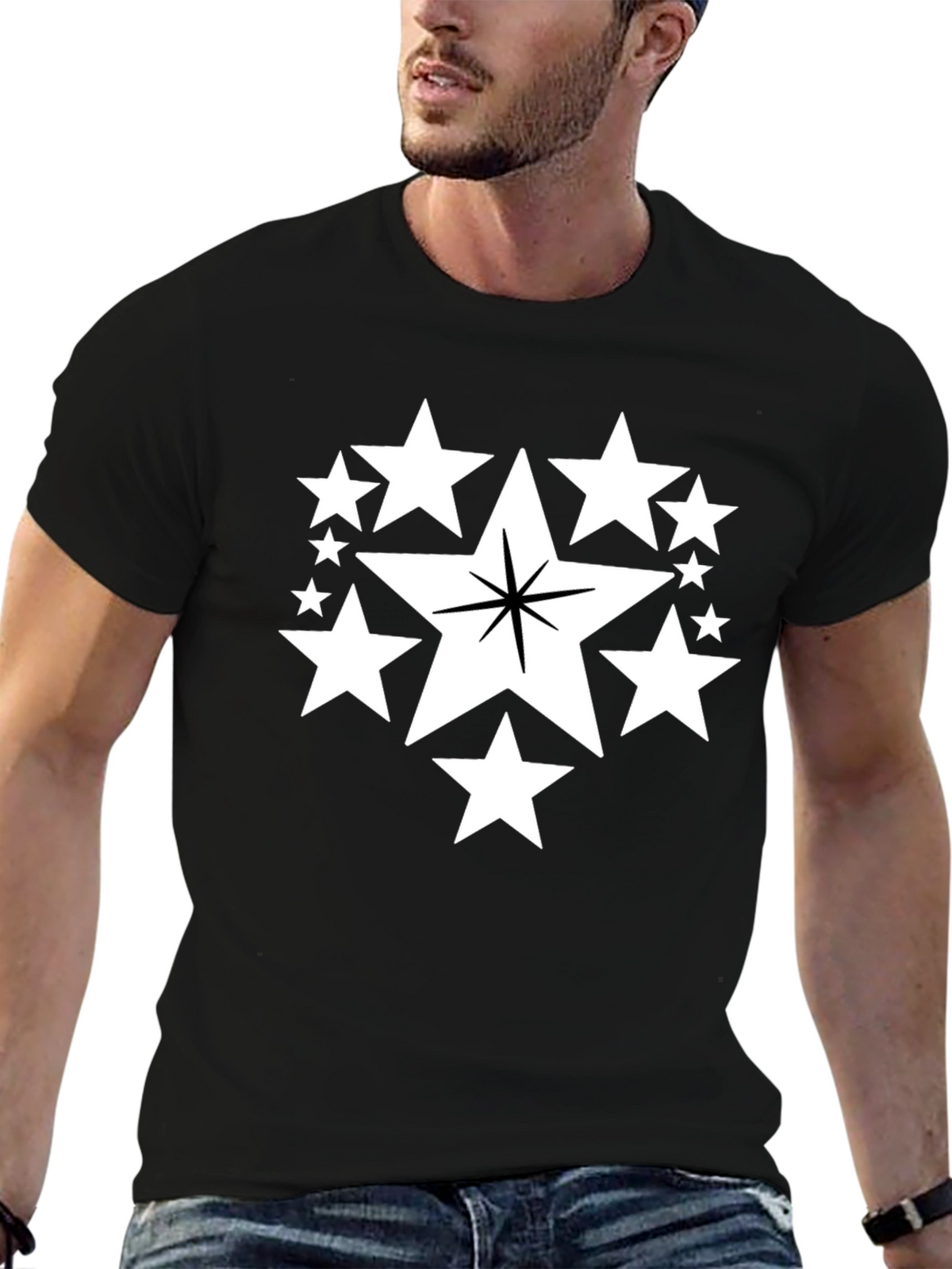 Star Cluster Graphic Tee - Black Cotton Comfort