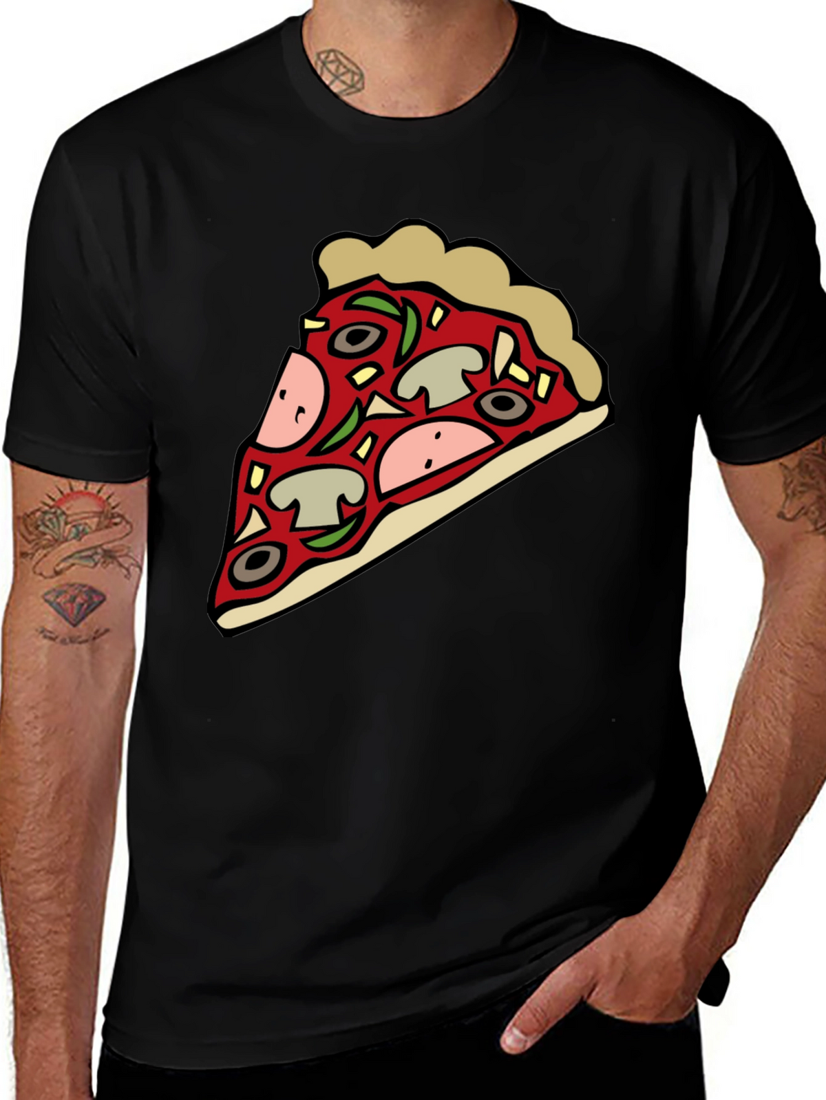 Pizza Slice Graphic Black T-Shirt