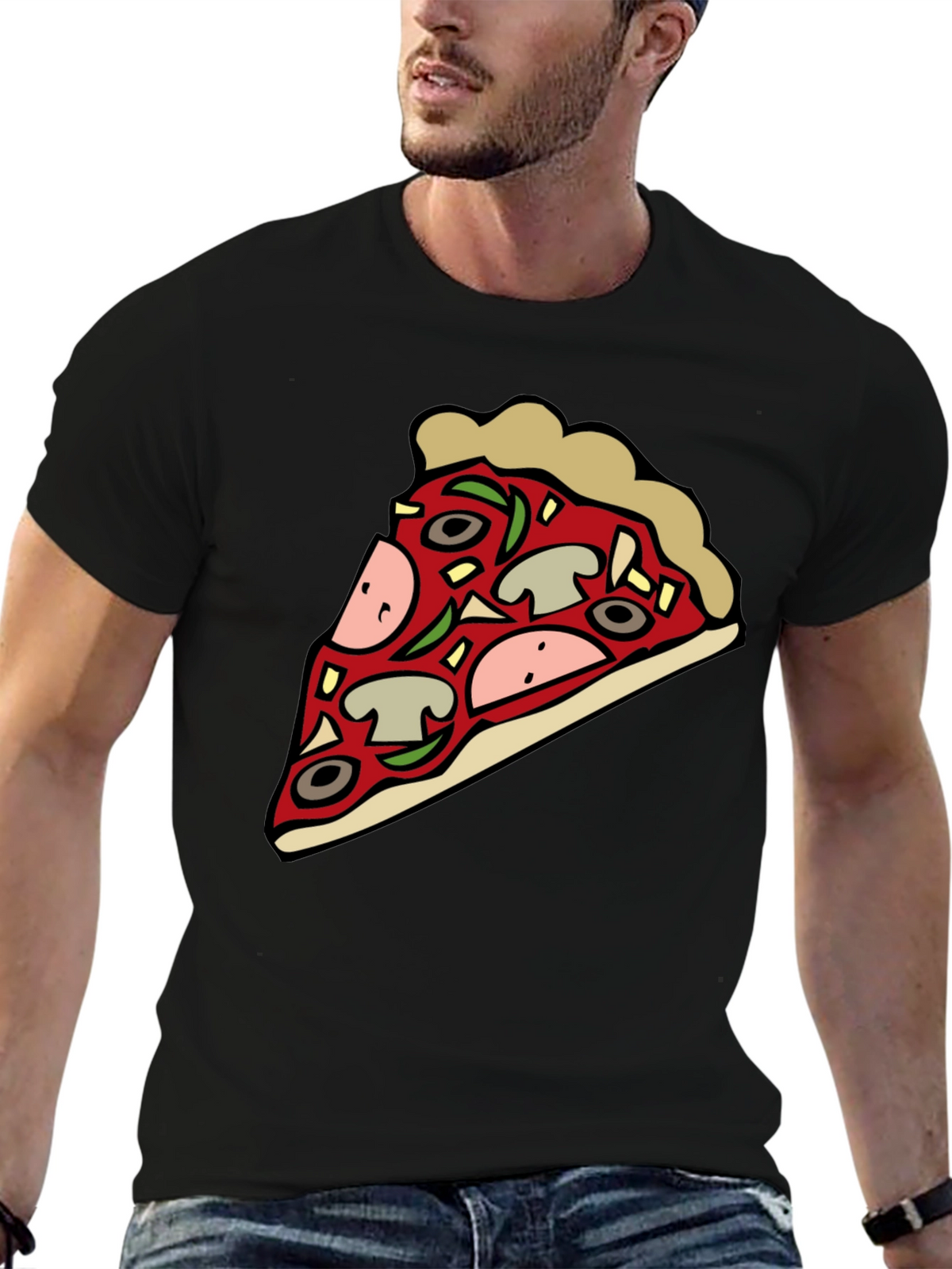 Pizza Slice Graphic Black T-Shirt