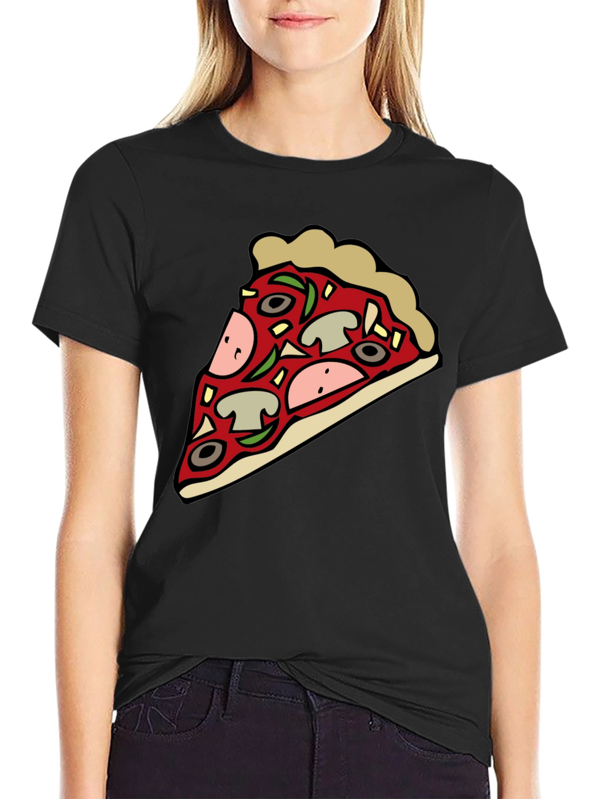 Pizza Slice Graphic Black T-Shirt