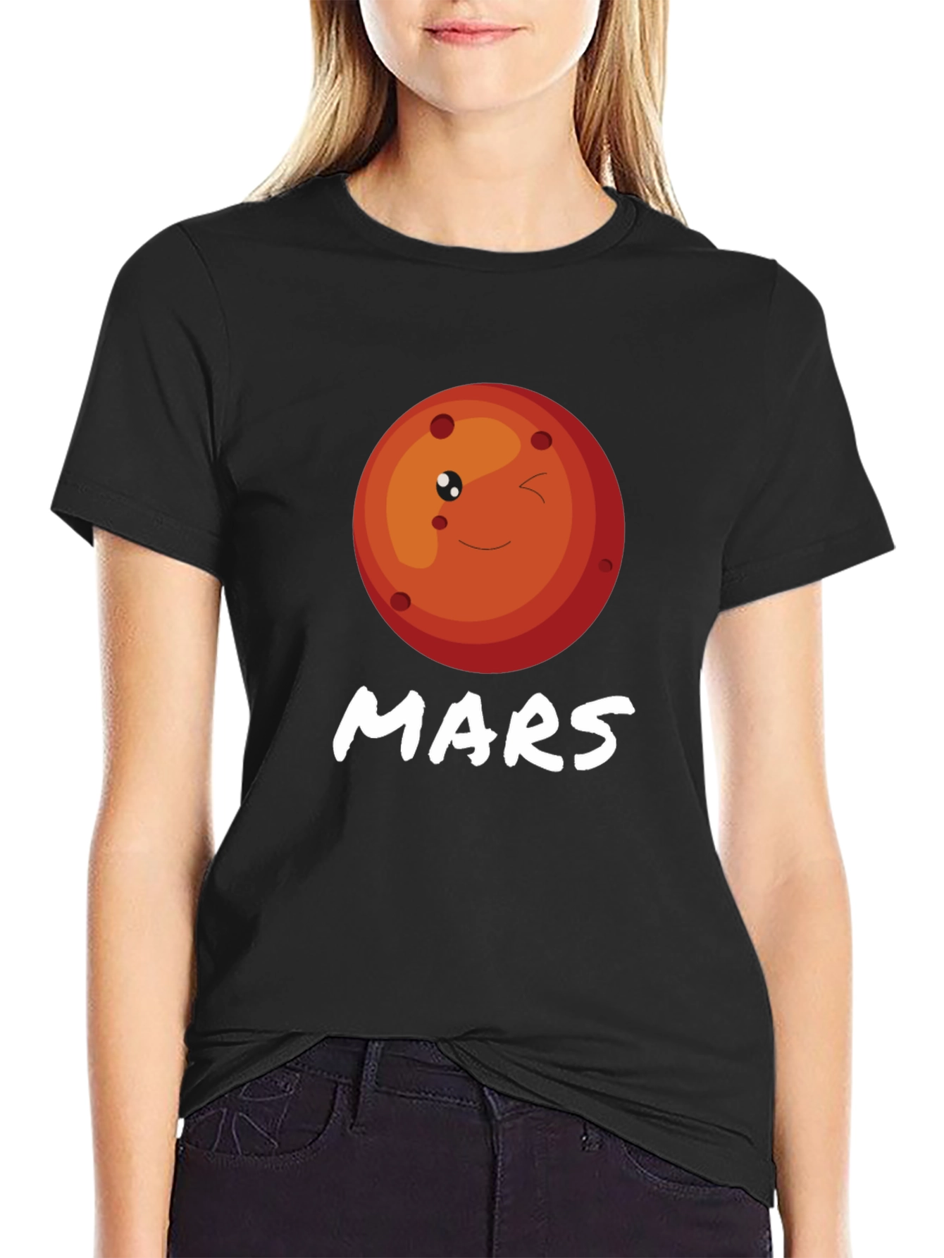 Cute Mars Planet Graphic T-Shirt - Black
