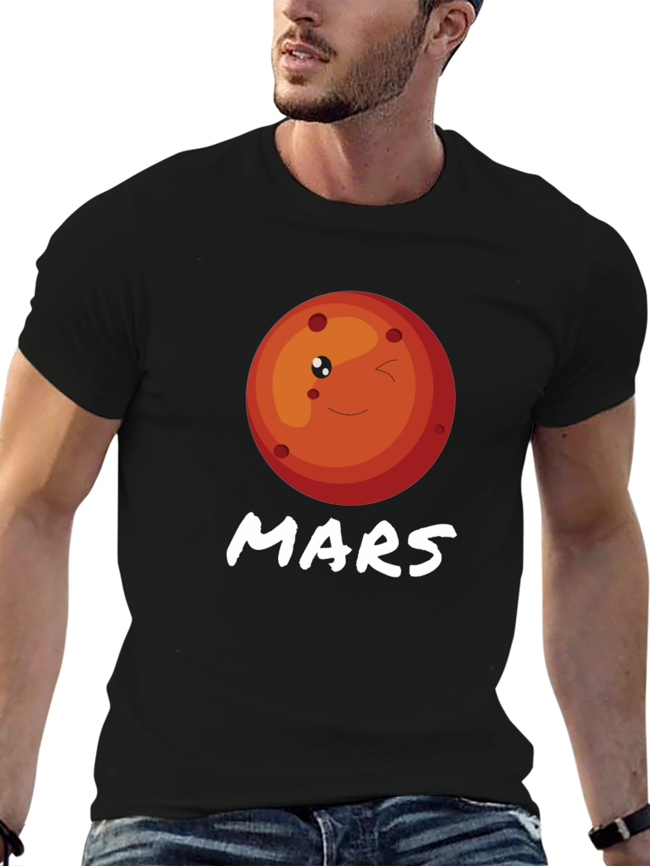 Cute Mars Planet Graphic T-Shirt - Black