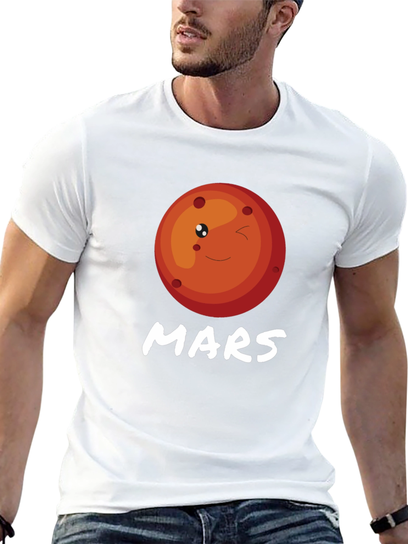 Cute Mars Planet Graphic T-Shirt - Black