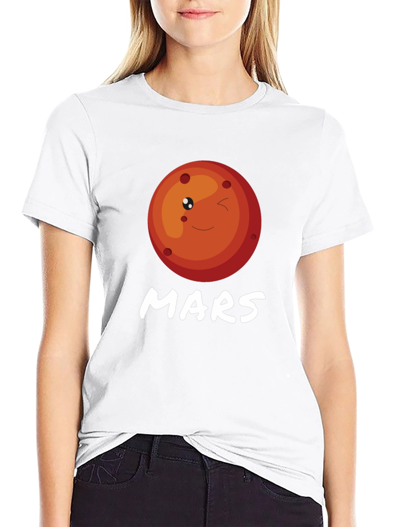 Cute Mars Planet Graphic T-Shirt - Black