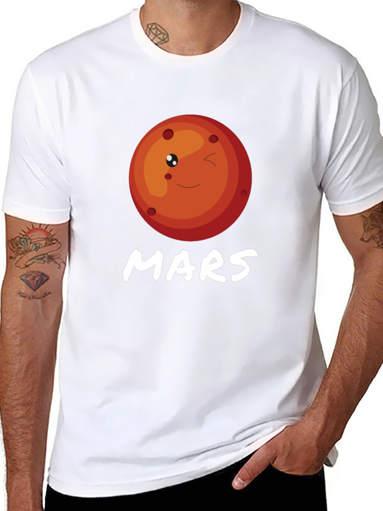 Cute Mars Planet Graphic T-Shirt - Black