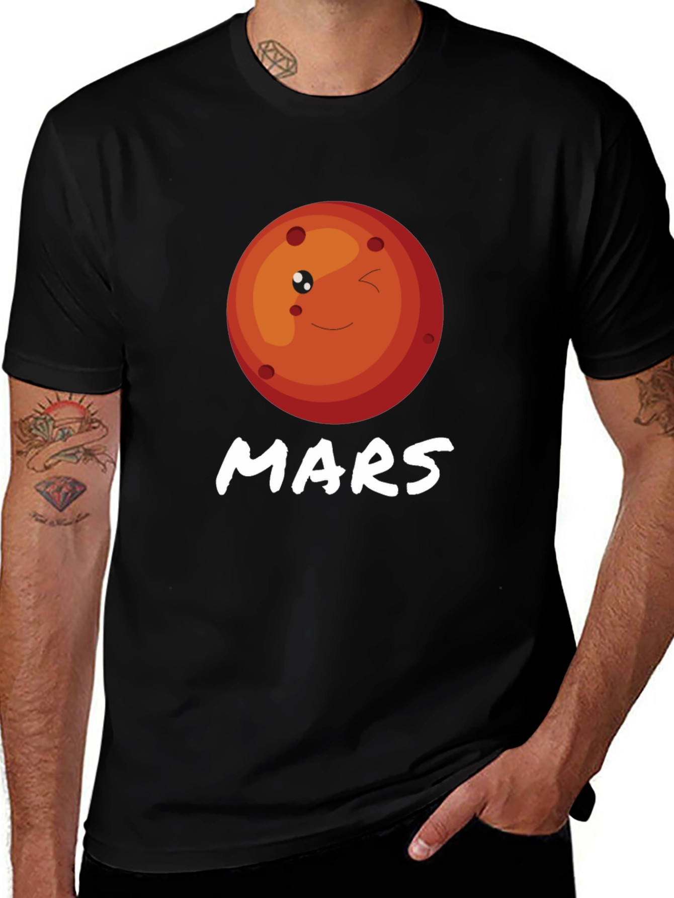 Cute Mars Planet Graphic T-Shirt - Black