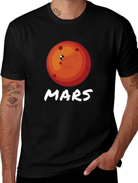 Cute Mars Planet Graphic T-Shirt - Black