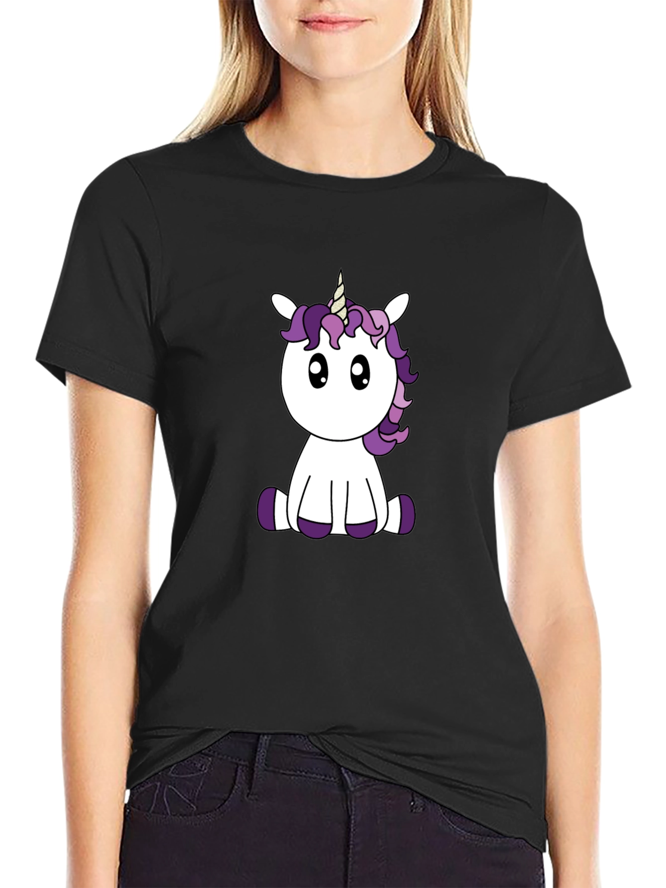 Cute Unicorn Graphic Tee - Black