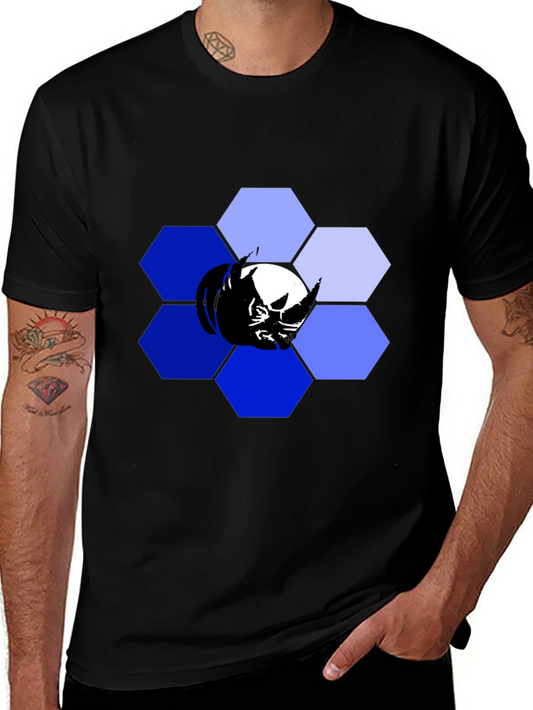 Hexagon Rhino Graphic Tee - Modern Mens Black T-Shirt