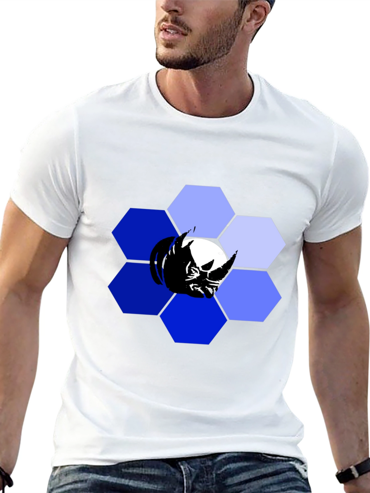 Hexagon Rhino Graphic Tee - Modern Mens Black T-Shirt