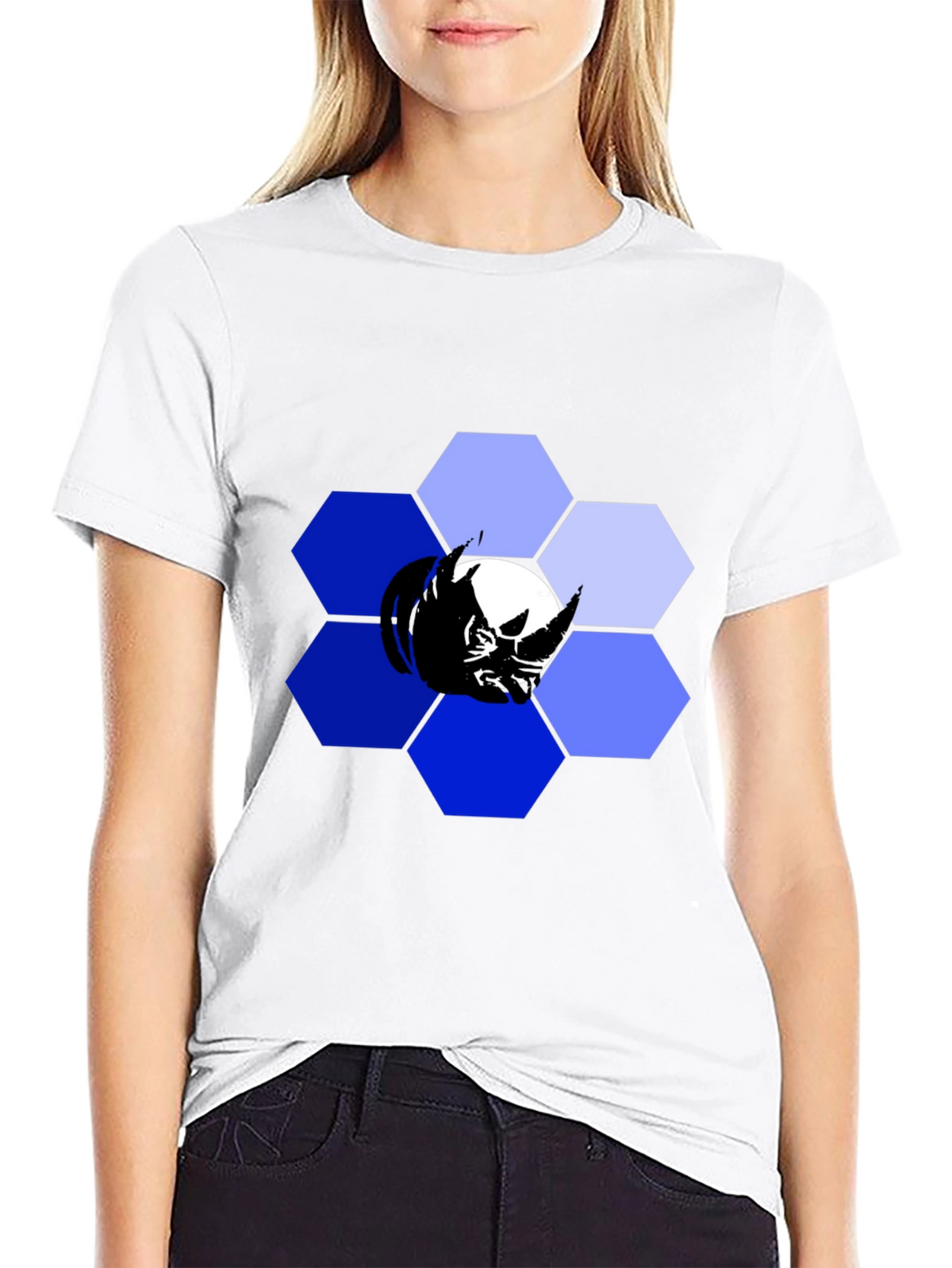 Hexagon Rhino Graphic Tee - Modern Mens Black T-Shirt
