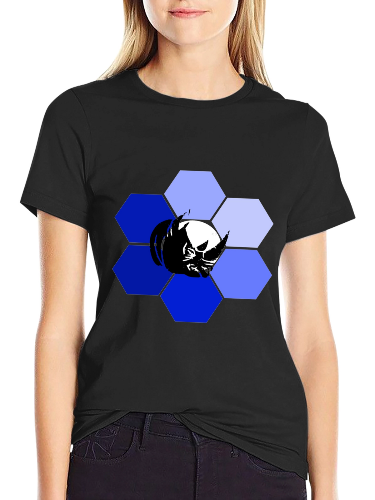 Hexagon Rhino Graphic Tee - Modern Mens Black T-Shirt