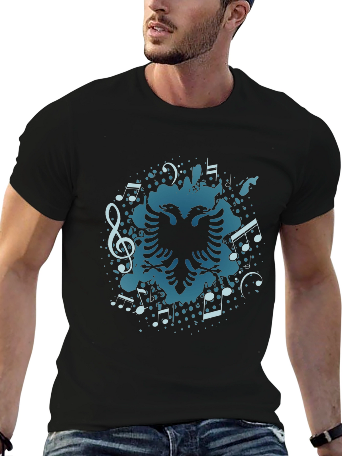 Musical Albanian Eagle Black T-Shirt