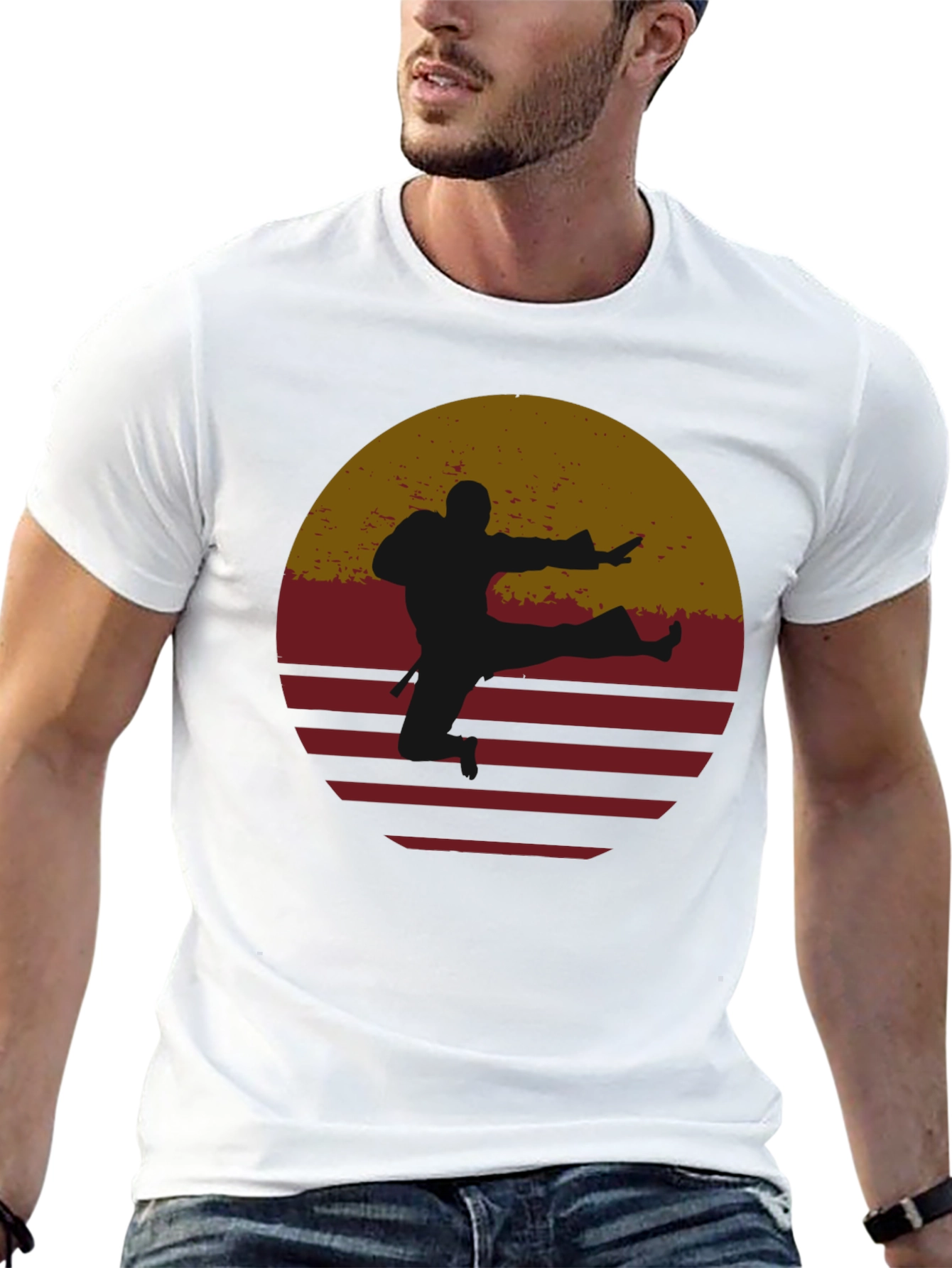 Retro Karate Sunset Graphic Tee - Black